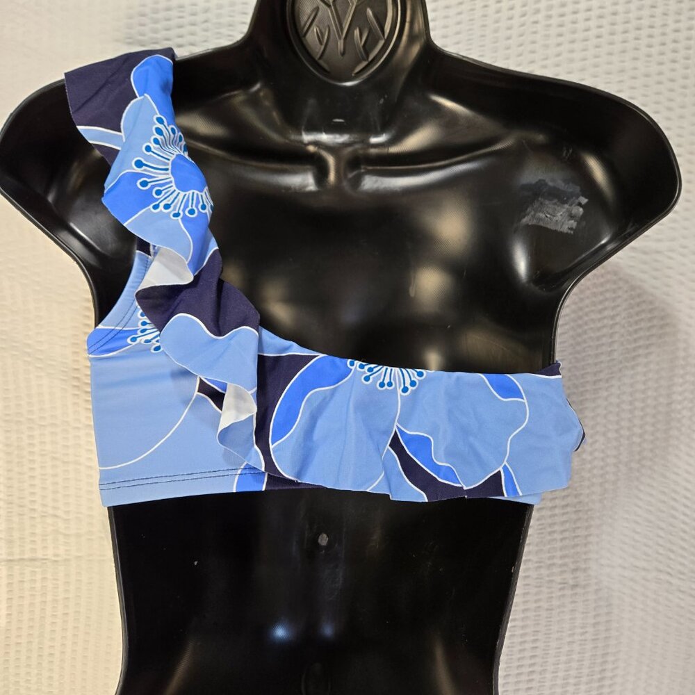 Draper James Blue Floral Bikini Set One Shoulder Ruffle High Waist UPF 50+ NWT - Picture 3 of 6